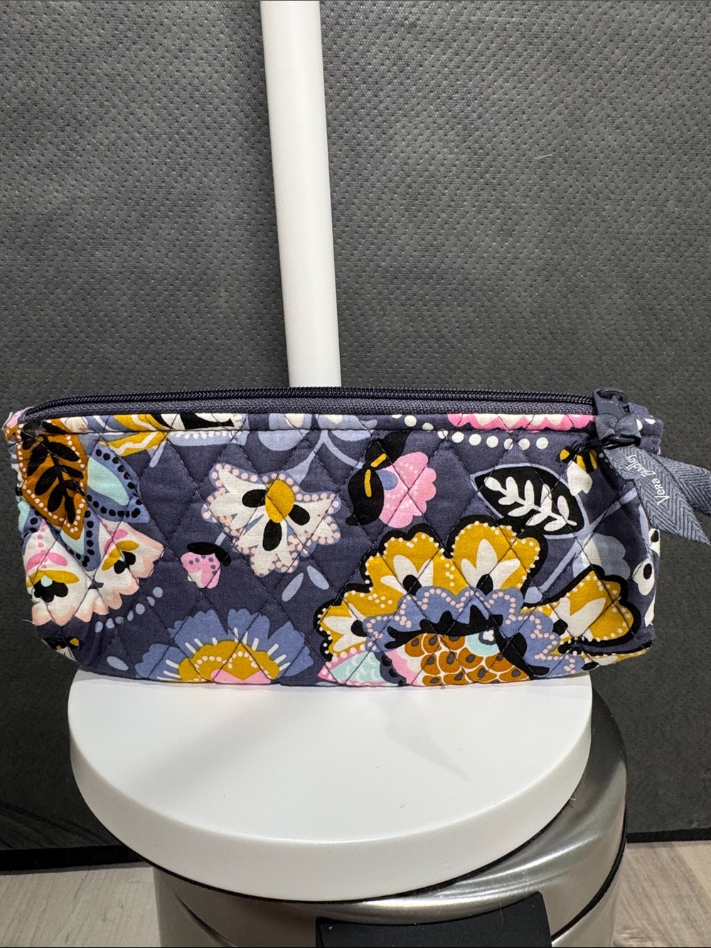 Vera Bradley Quilted Pouch in Navy, Mustard & Light Blue Floral Print